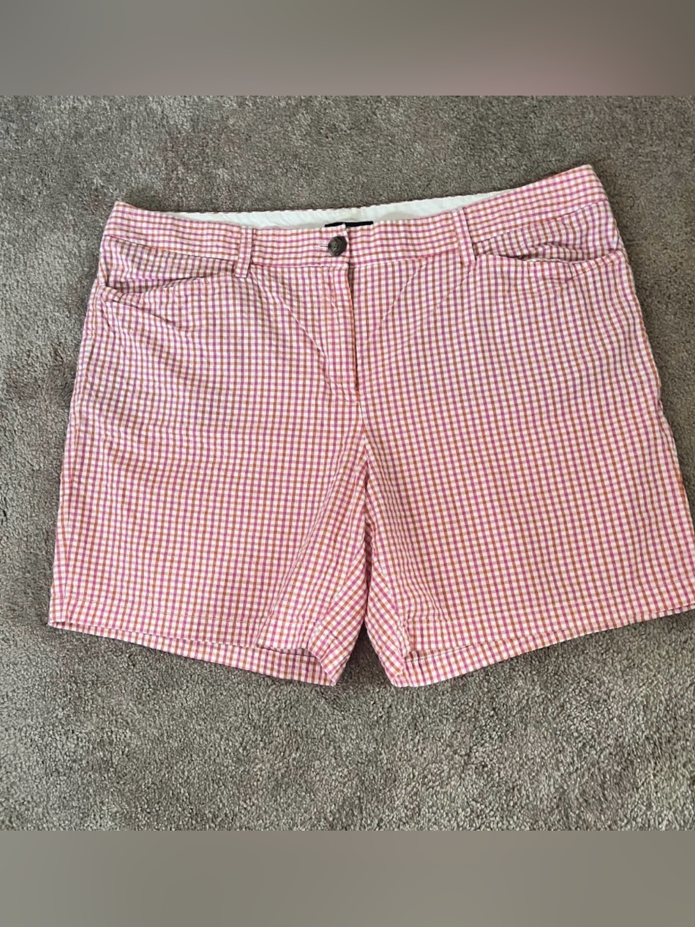 LANDS END Pink Gingham Check High Waist Shorts Size 18